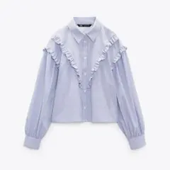 ZARA フリル付きストライプ柄ポプリンシャツ　Sサイズ