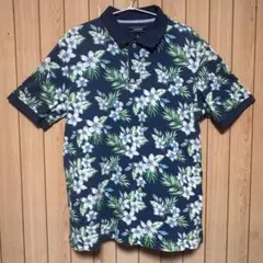 LANDS'END ポロシャツ 花柄 ネイビー Lサイズのサムネイル