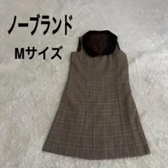 チェック柄ワンピース M グレー フレア ひざ丈 ノースリーブ 上品 大人可愛い