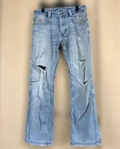 DIESEL ダメージ加工 デニムパンツ ライトブルー - メルカリ