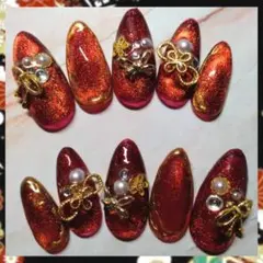 【現品販売】成人式ネイルチップ Aワインレッドマグネット