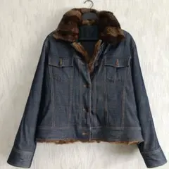 美品 リアルラビットファー 2WAY デニムジャケット ライナー付 9AR M位