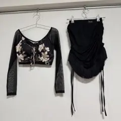 社交ダンス衣装 花柄トップスとスカート