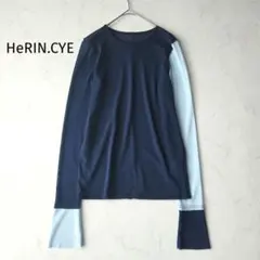 【美品】HeRIN.CYE クルーネックメッシュインナートップス バイカラー