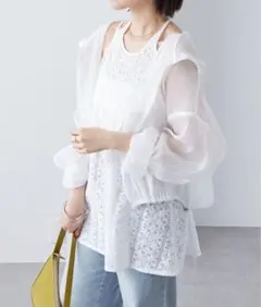 mystic シアーフーディーシャツ アイボリー