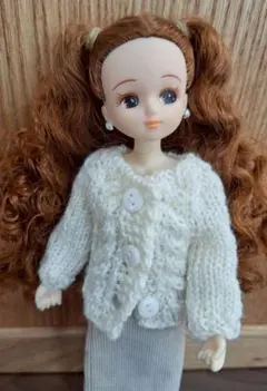 2wayニットカーディガン ホワイト　ドール用アウトフィット