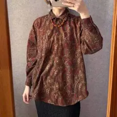 ヴィンテージ レトロ古着 ペイズリー柄フランネル調シャツ 総柄 レッドブラウン系