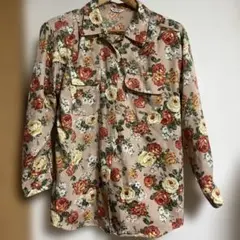 古着　レディースフラワープリント長袖シャツ
