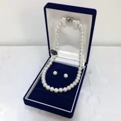 新品 ケース付き 白 本貝パールネックレス 42センチ ピアス8ミリ セット