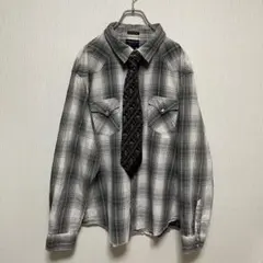 【古着】AMERICAN EAGLE チェック柄 長袖シャツ ネクタイ付 白 黒