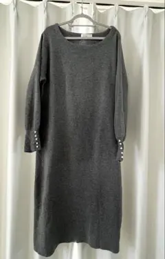 index ワンピース グレー ベルト付き Mサイズ ニットワンピース
