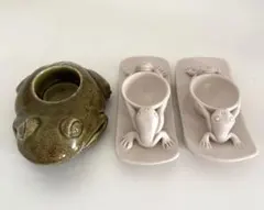 ジェンガラケラミック 蛙のソルト入れ×2 おまけのカエル付のサムネイル