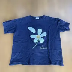 Denits 花柄プリント Tシャツ Lサイズ ネイビー