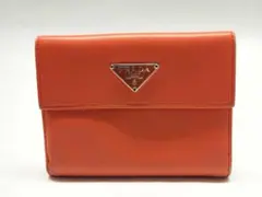 【人気】PRADA サフィアーノ 三つ折り財布 オレンジ コンパクト 正規品