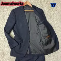 美品 Journalworks ビジネススーツ ネイビー チェック Y7