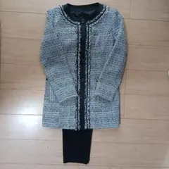 レディースフォーマル　ノーカラーツイードジャケットパンツセットアップ M