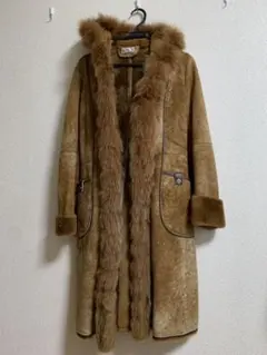 美品ムートンコート ファー付き ロング丈