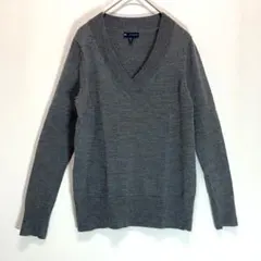 GAP Vネックニットセーター(M) グレー 羊毛100% オフィスに