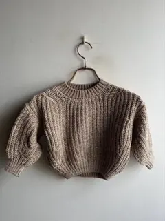 ベージュ リブ編み ニットセーター