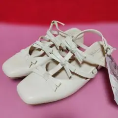 maki しまむら 3連リボンミュールパンプス アイボリー24cm