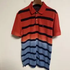 TOMMY HILFIGER オレンジ タイダイボーダー ポロシャツ L