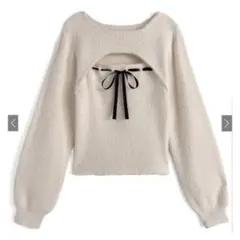 【新品未開封】GRL フロントオープンリボンシャギーリブニットトップスpm828