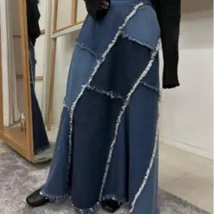 【Ameri アメリ】パッチワーク デニムロングスカート
