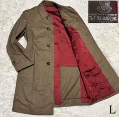 派手裏地【vintage】ウール マキシ丈チェスターコート チェック ブラウンL