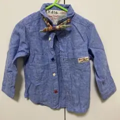 子供　青い長袖シャツ 蝶ネクタイ付き サイズ95