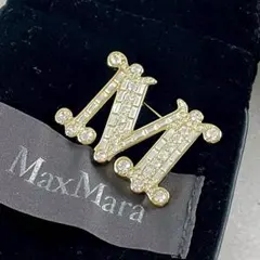 美品MAX MARA マックスマーラ M型ブローチ ゴールド＆クリア 石取れ
