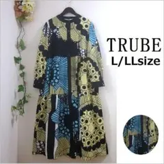 新品　L/LL TRUBE 　ボタニカル幾何学模様 ロングワンピース 長袖