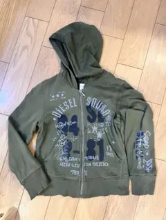 DIESEL キッズ オリーブ色 ジップアップパーカー
