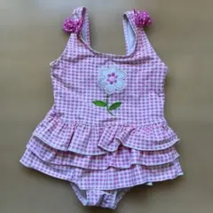ベビー水着 女の子 90センチ　ピンク チェック フリル