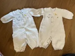 ミキハウス　ホワイトロンパース　動物刺繍付き
