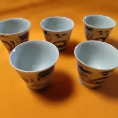 中国清朝 南京染付青花メダカ文酒盃 5客揃 南京染付 安南染付 清朝