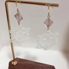 タティングレース　クリアビーズ　小ぶりなピアス　No.42