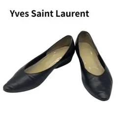 イヴサンローラン パンプス 黒 36 1/2 23.5cm レザー ロゴ入