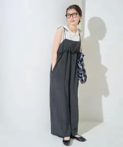 FREAK'S STORE ワッシャー 加工 フリル ボリューム サロペットS黒