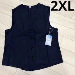 レディース ノースリーブ ベスト ネイビー 2XL 綿麻 無地 春夏 カジュアルのサムネイル