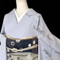 更にお値下げ　夏着物　絽　正絹　青藍色 訪問着 流水に草花文様　フルセット 更にお値下げ 夏着物 絽 正絹 青藍色 訪問着 流水に草花文様 フル