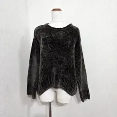 ZARA ザラ シェニールニットプルオーバー クルーネック 秋冬（S）カーキ系