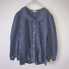 【美品】　NIMES ニメス　ブラウス　丸襟　ギンガムチェック　日本製