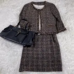 フリンジ付ツイード セレモニースーツ セット　ジャケット&ワンピース　13号