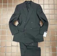 【激安価格】礼服★喪服　ブラックダブルスーツ/L A6/1タック/アジャスター