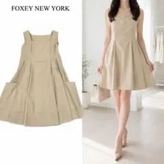 美品✨️フォクシー ひざ丈ワンピース リボン ノースリーブ ベージュ