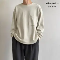 ニコアンド ベロアライク クルーネック プルオーバー M アイボリー トレーナー
