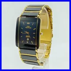 1132【美品】テクノス セラミック デイト メンズ腕時計 黒金のサムネイル
