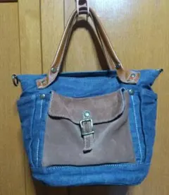 Folna　デニム　本革　2way 　ショルダー　バケツ　トートバッグ　USED