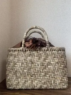 【中古品☆竹】美品！和洋兼用！網代籠バック 網代編みバッグ 2L 交色(約W32cm×H23cm×D11cm)ファッション小物 工芸品