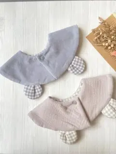 コーデュロイくま耳スタイ（ブルーグレー）×ガーゼくま耳スタイ（グレー）2枚セット